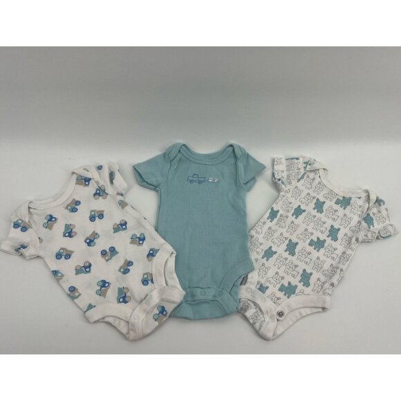 3 Pc Lot BABIES R US Baby Boy One Piece Bodysuit NB Newborn Cotton Blue EUC - Picture 1 of 11